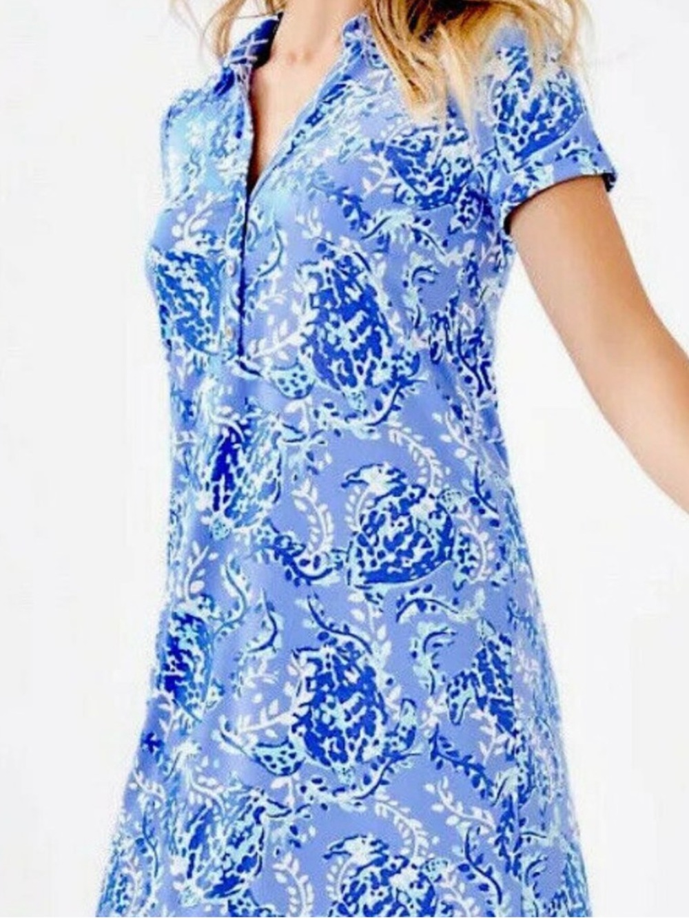 Lilly Pulitzer Sadie polo dress in turtley awesome blue and white turtle print
